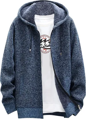 Men's Winter Sherpa Lined Hoodie Jackets Full Zip Up Sweater Knit Cardigan Warm Fleece Coats, M-3XL