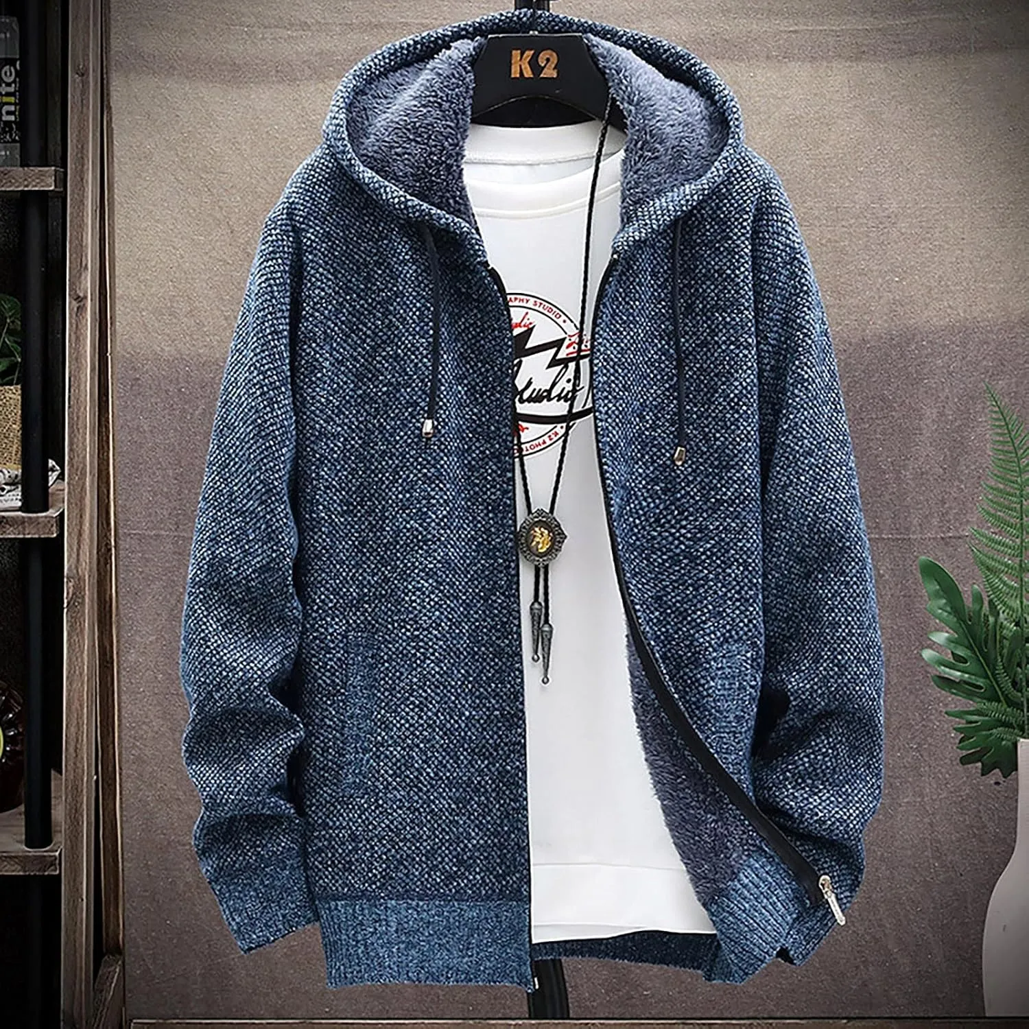 Men's Winter Sherpa Lined Hoodie Jackets Full Zip Up Sweater Knit Cardigan Warm Fleece Coats, M-3XL
