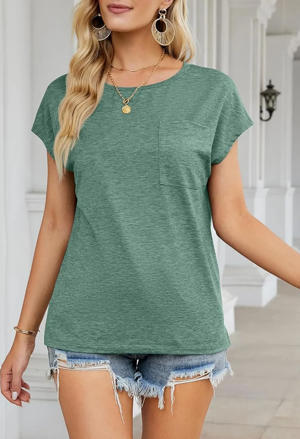 MEROKEETY Women's Casual Cap Sleeve T Shirts Basic Summer Tops Loose Solid Color Blouse