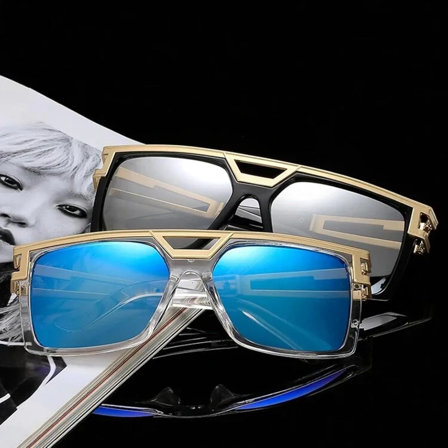 Metal Double-beam Men Large-frame Sunglasses