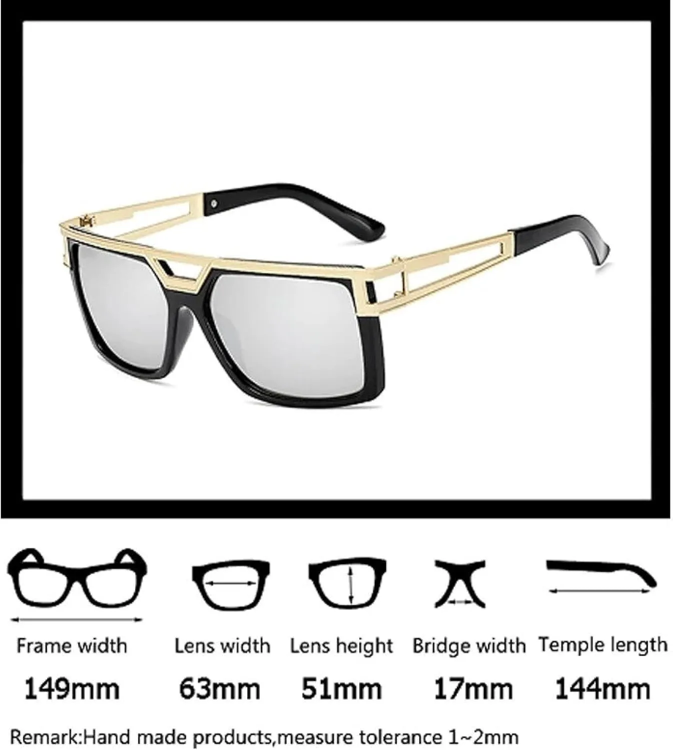 Metal Double-beam Men Large-frame Sunglasses