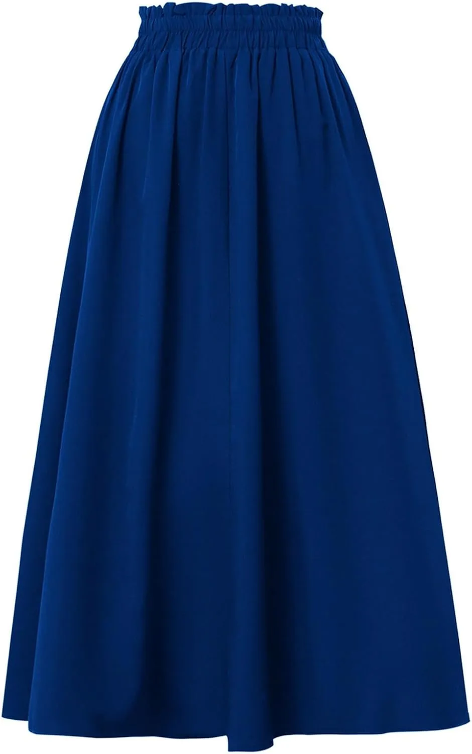 Midi Linen Skirts for Women Summer Drawstring Elastic High Waist Ruffle A-Line Casual Knee Length Skirts with Pockets