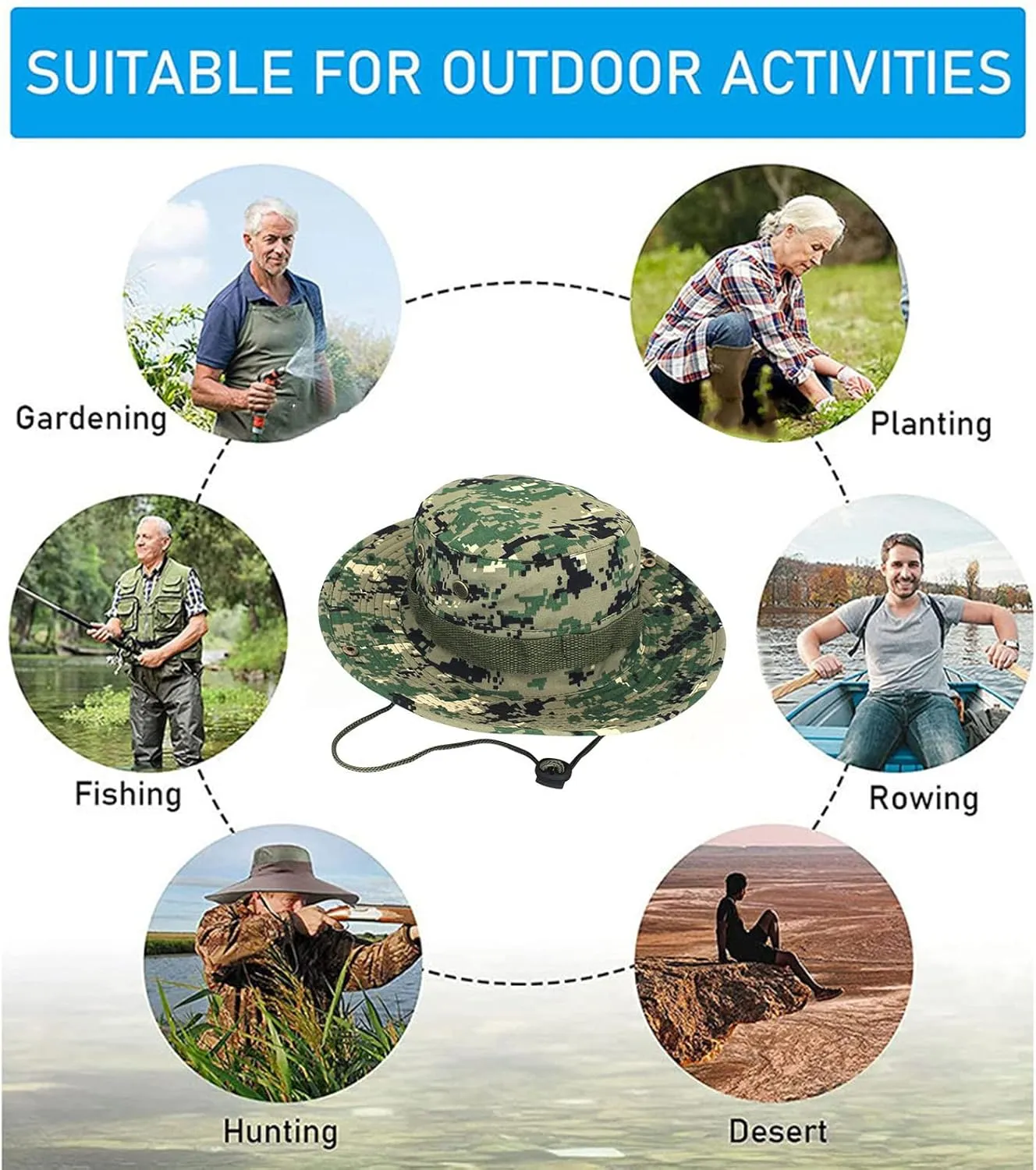 Military Tactical Boonie Hats for Men Women Camo Visor Bucket Hats Outdoor Hunting Fishing Caps Casual Safari Sun Hat