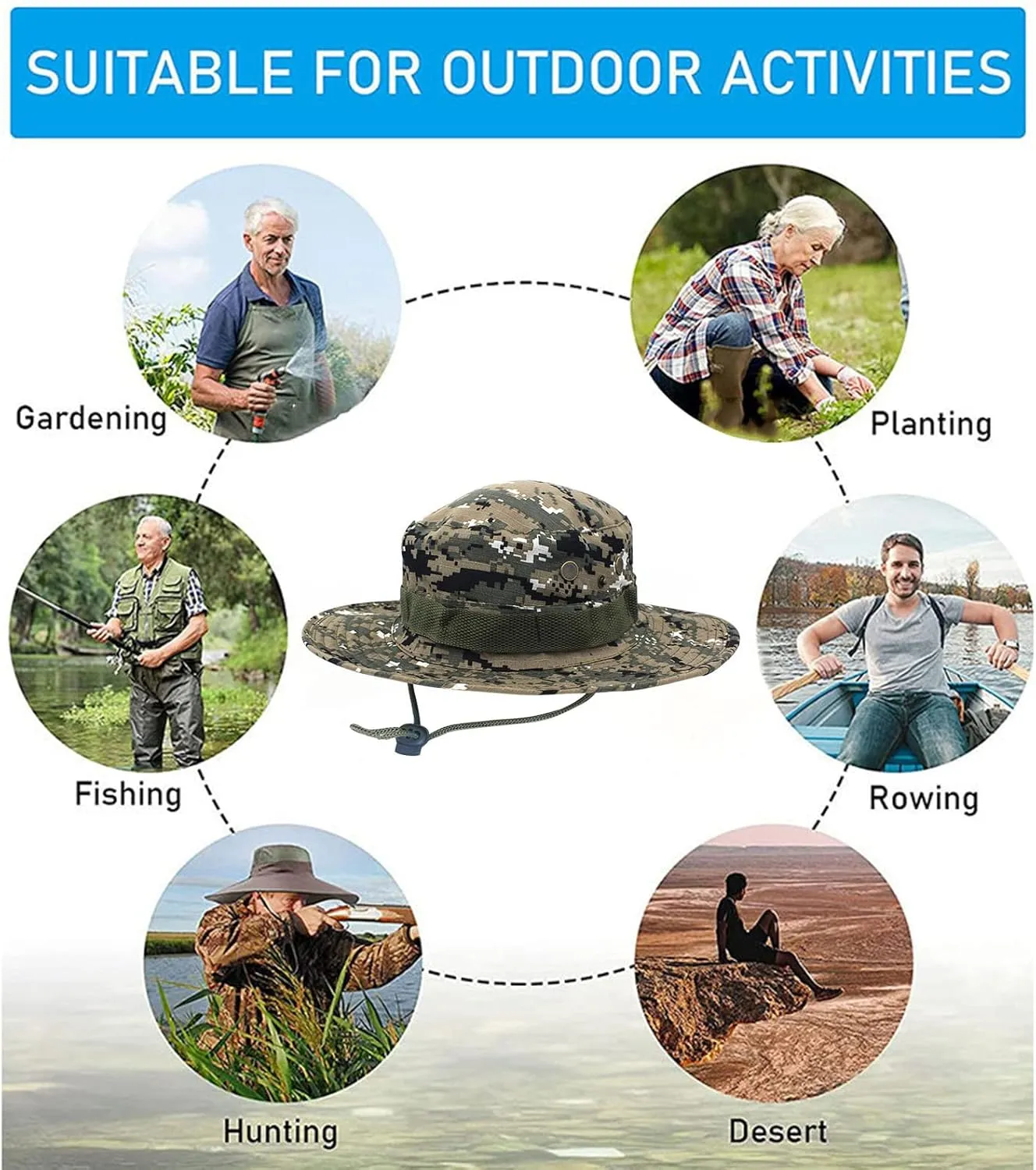 Military Tactical Boonie Hats for Men Women Camo Visor Bucket Hats Outdoor Hunting Fishing Caps Casual Safari Sun Hat