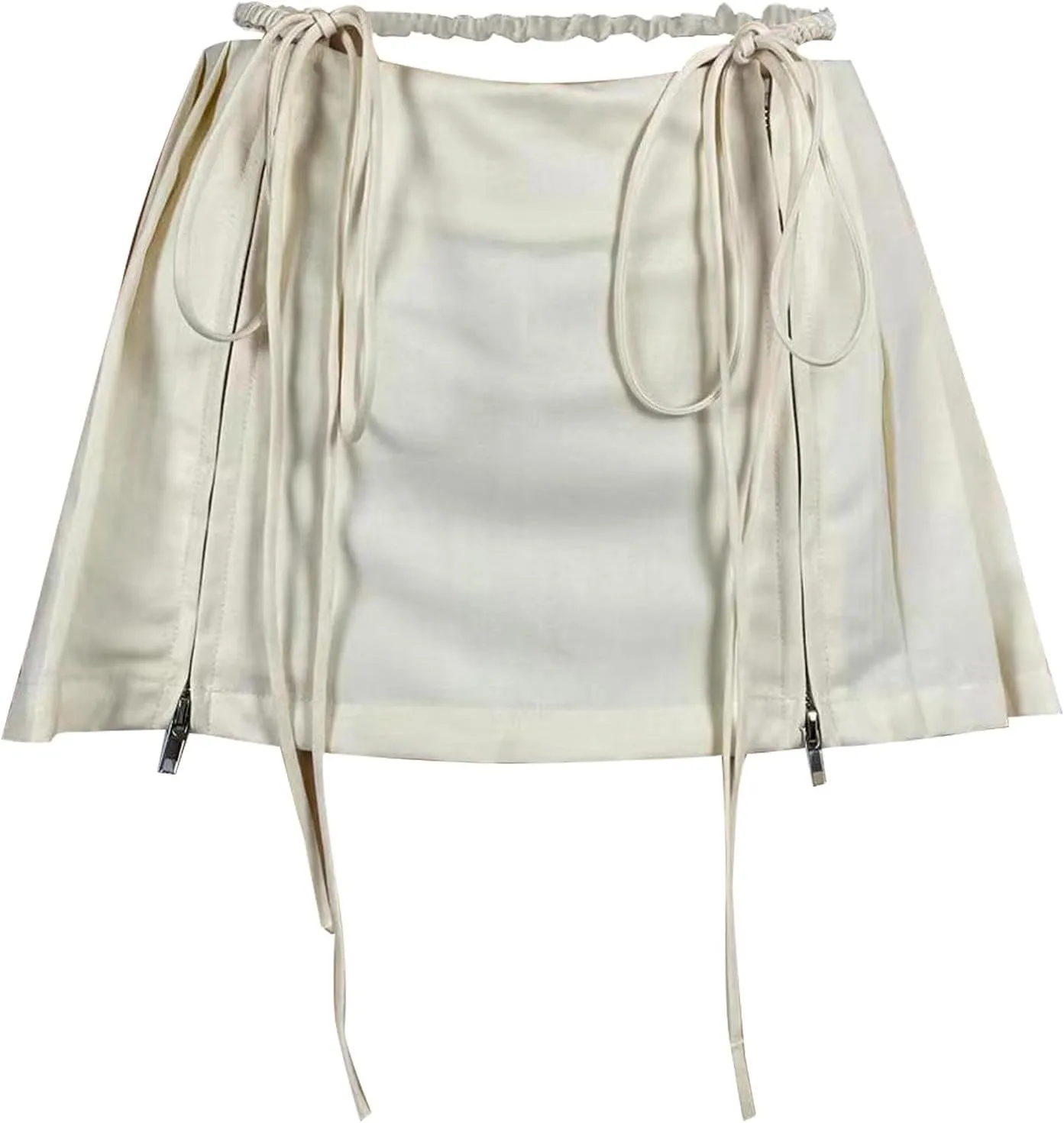 Mini Skirts for Women Trendy Summer Casual Elastic High Waist Strappy Y2K Skirt Zip Up Split Pleated A Line Skirts