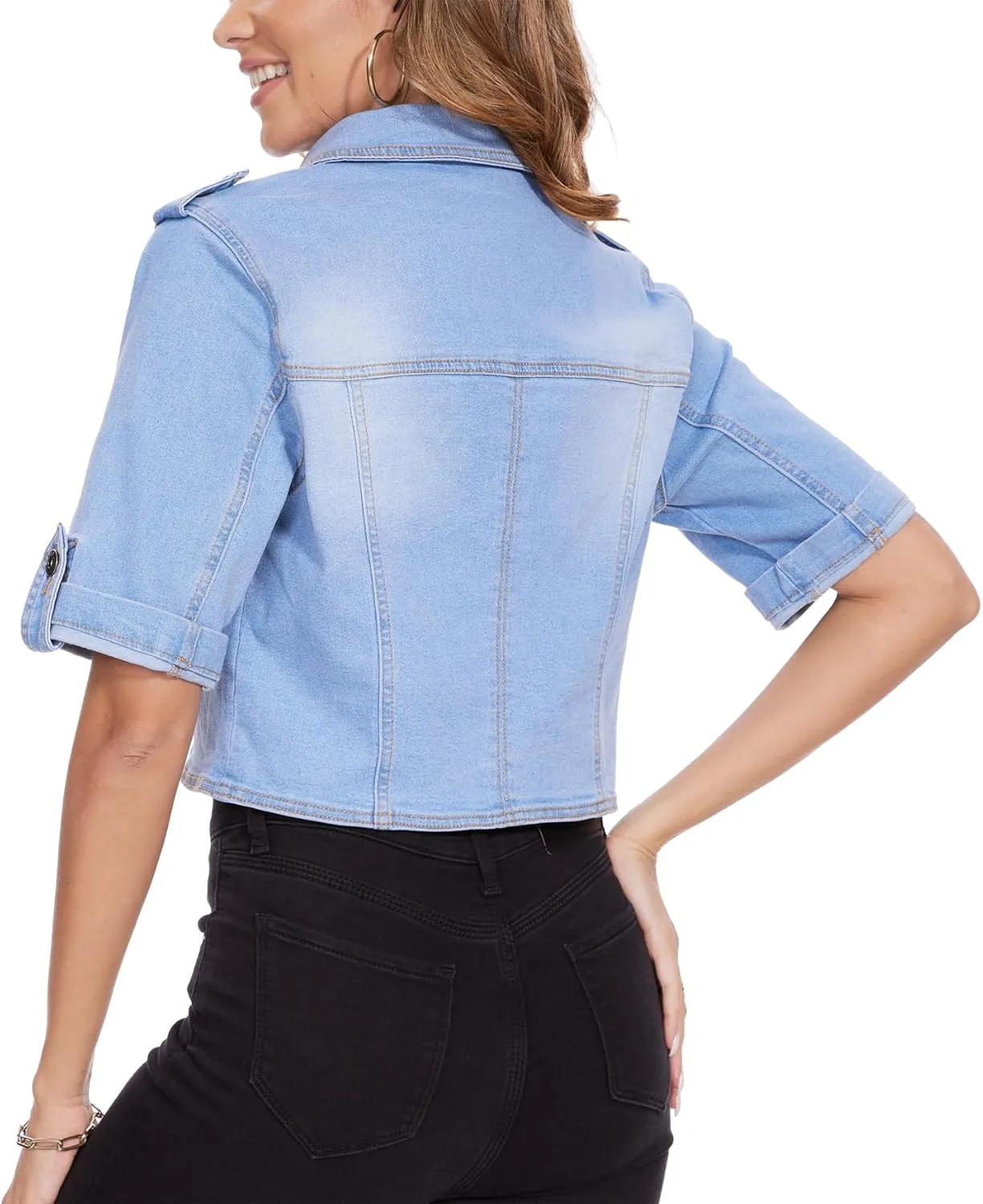 MISS MOLY 2024 Jean Jackets For Women Stretch Cropped Half Sleeve Classic Denim Jackets Causal Summer Outerwear