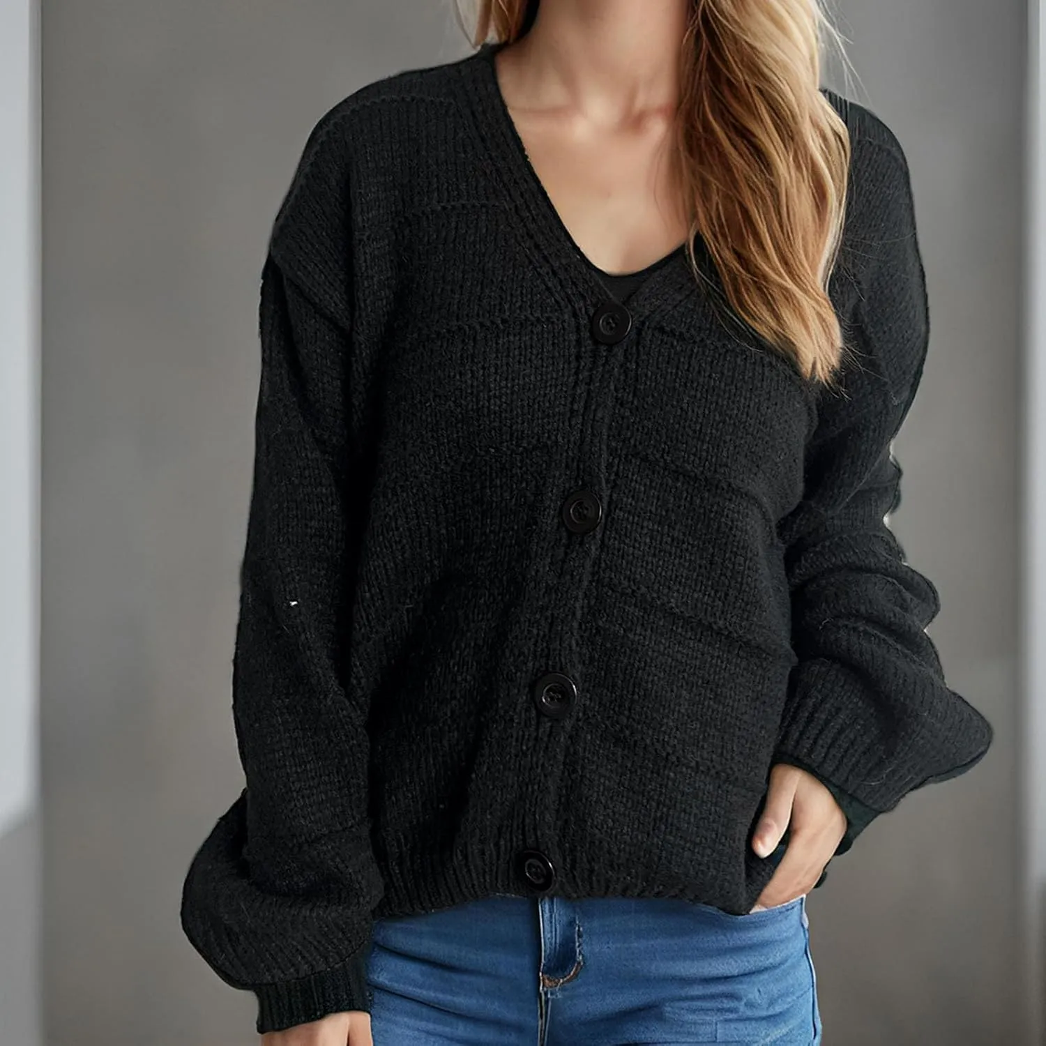 NATHGAM Cardigan Sweaters for Women Casual Lightweight Button Down Coats Oversized Chunky Cable Knit Long Sleeve Outwear