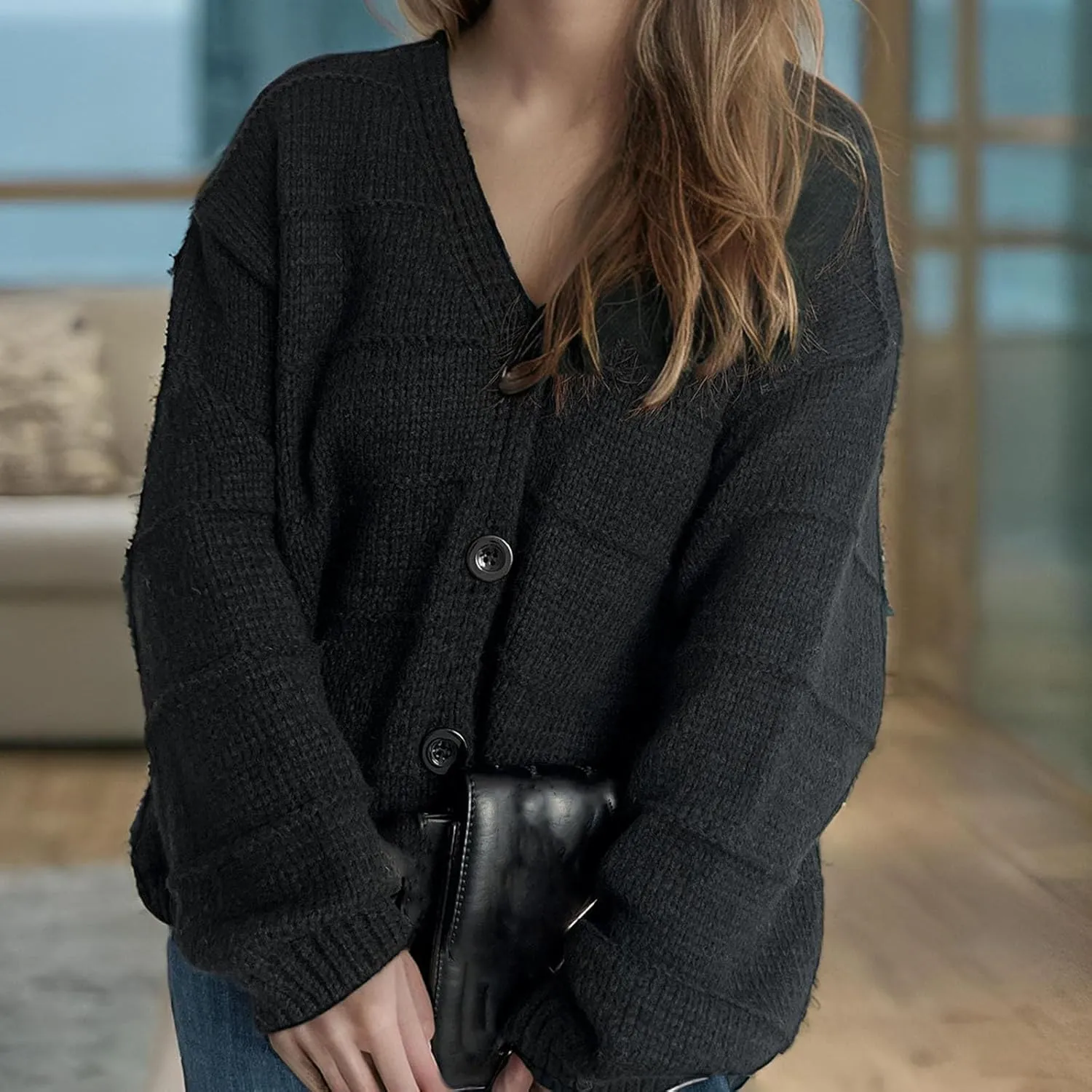 NATHGAM Cardigan Sweaters for Women Casual Lightweight Button Down Coats Oversized Chunky Cable Knit Long Sleeve Outwear