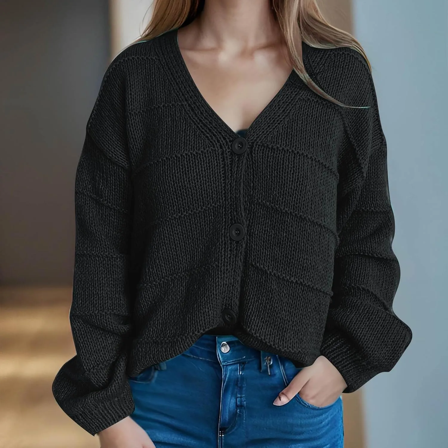 NATHGAM Cardigan Sweaters for Women Casual Lightweight Button Down Coats Oversized Chunky Cable Knit Long Sleeve Outwear