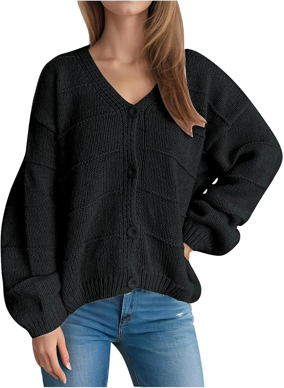 NATHGAM Cardigan Sweaters for Women Casual Lightweight Button Down Coats Oversized Chunky Cable Knit Long Sleeve Outwear
