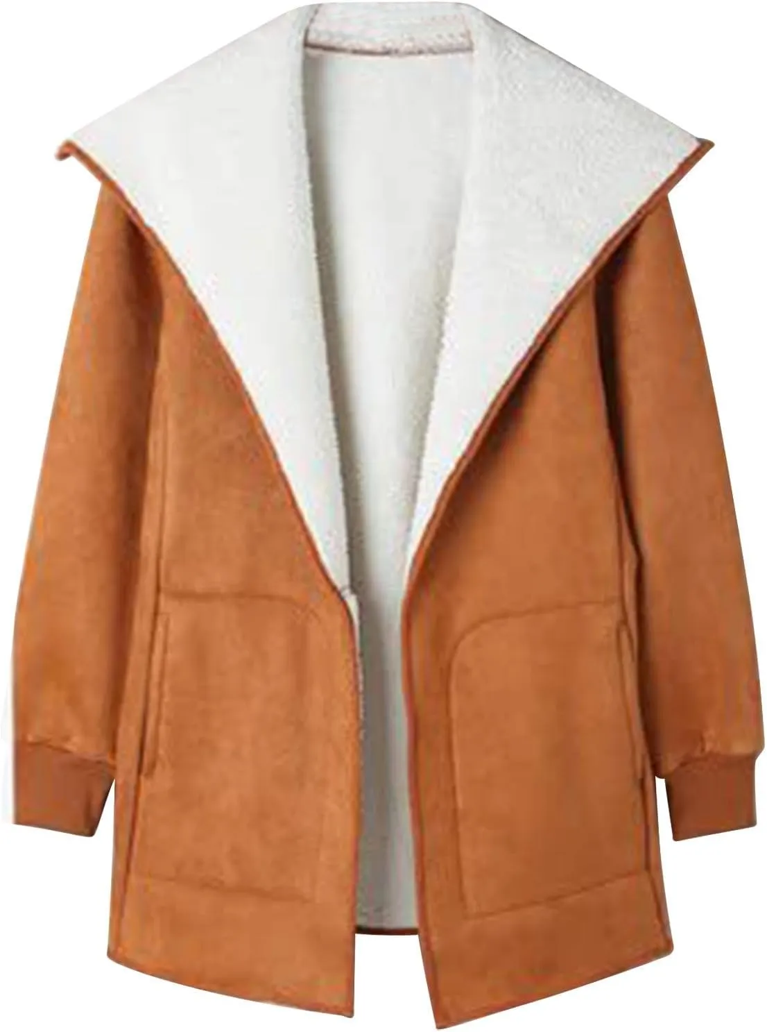 NATHGAM women Sherpa Lined Coat Outwear Winter Thick Warm bomber Jacket fashion lapel Faux Suede Leather Biker Motor Overcoat