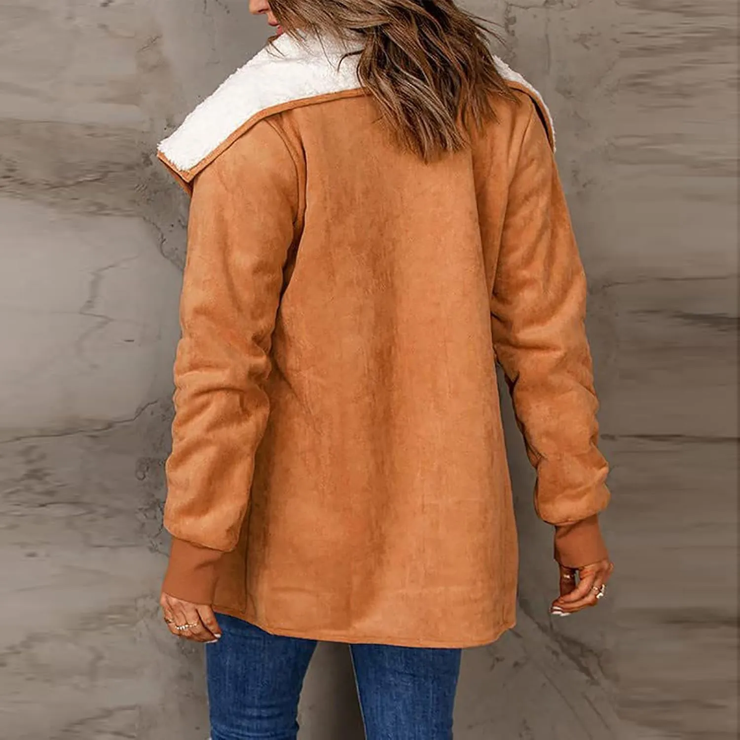 NATHGAM women Sherpa Lined Coat Outwear Winter Thick Warm bomber Jacket fashion lapel Faux Suede Leather Biker Motor Overcoat