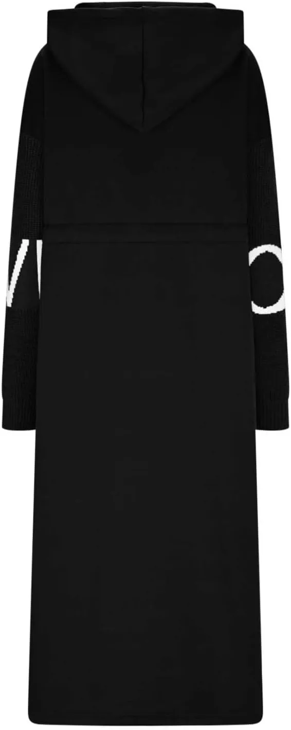 NATHGAM Women Wool Long Trench Coat Casual Oversized Zip Up Knitted Sleeve Hooded Sweatshirts Wool Blend Overcoat with Pocket