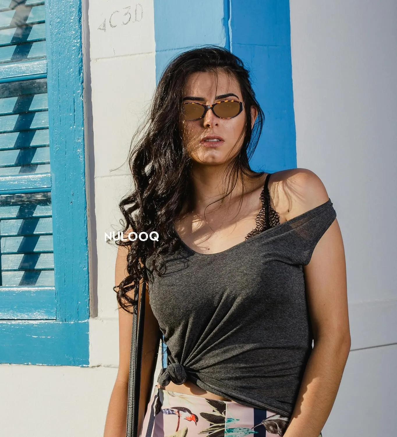 NULOOQ Retro Narrow Oval Sunglasses for Women 90s Trendy Vintage Small Cat Eye Sun Glasses