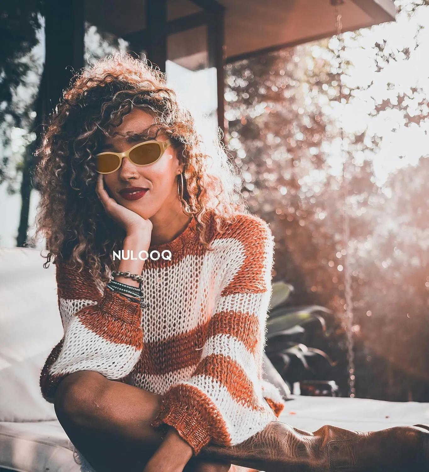NULOOQ Retro Narrow Oval Sunglasses for Women 90s Trendy Vintage Small Cat Eye Sun Glasses