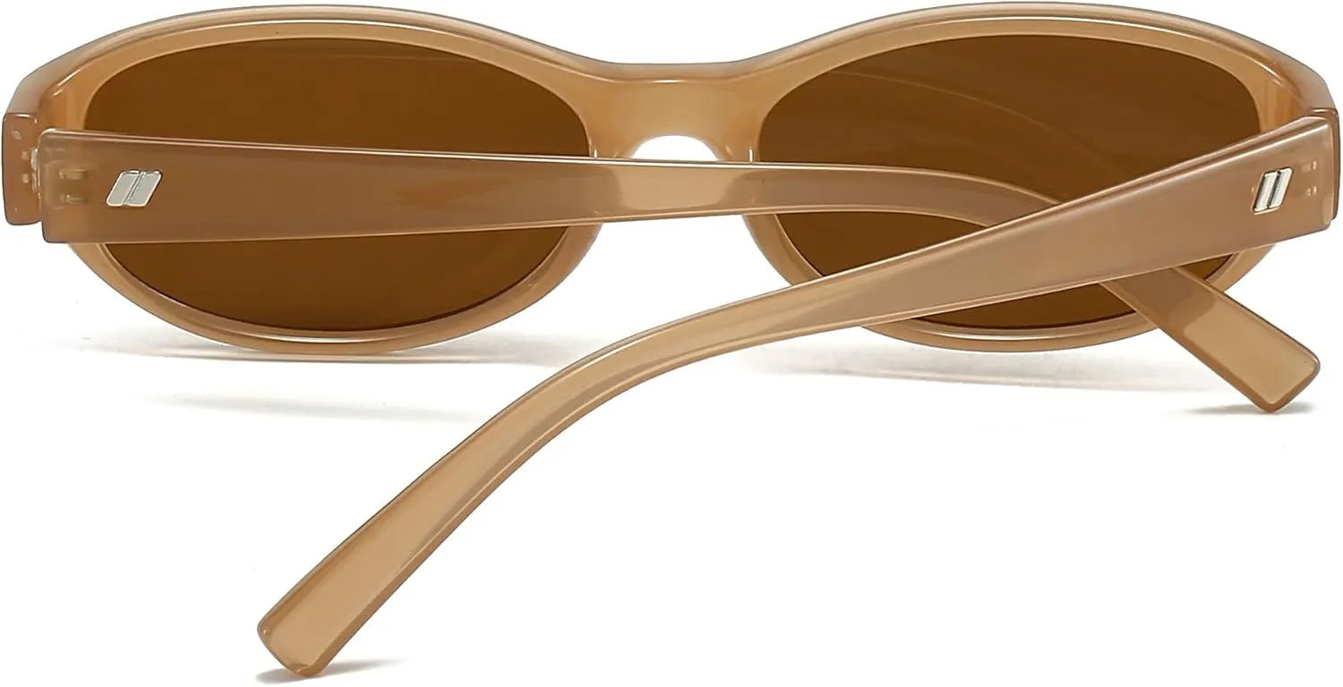 NULOOQ Retro Narrow Oval Sunglasses for Women 90s Trendy Vintage Small Cat Eye Sun Glasses