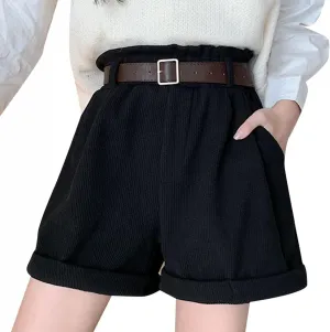 Nyybw High Waisted Shorts for Women, 2022 Wide Leg Flared Beach Summer Shorts Corduroy Cuffed Hem Pants with Pockets