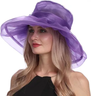 Organza Sun Hat Women Church Derby Hats Wide Brim Vintage Mesh Breathable Holiday Beach Cap Tea Party Dress Caps for Womens