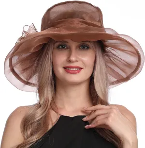 Organza Sun Hat Women Church Derby Hats Wide Brim Vintage Mesh Breathable Holiday Beach Cap Tea Party Dress Caps for Womens