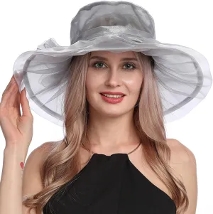 Organza Sun Hat Women Church Derby Hats Wide Brim Vintage Mesh Breathable Holiday Beach Cap Tea Party Dress Caps for Womens