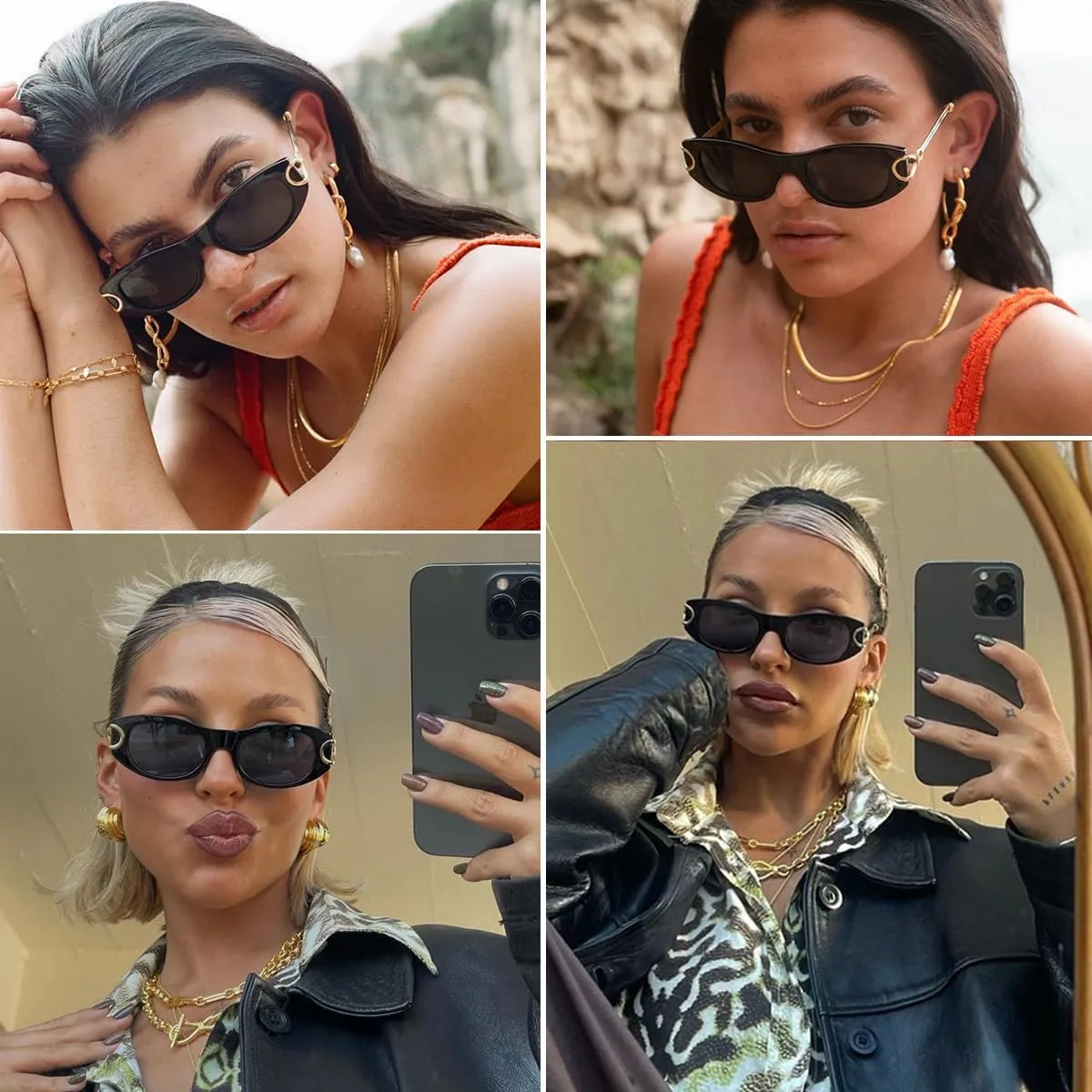 Oval Cat Eye Sunglasses Women Men Retro Small Cute Trendy Sunglasses 90s Vintage Shades