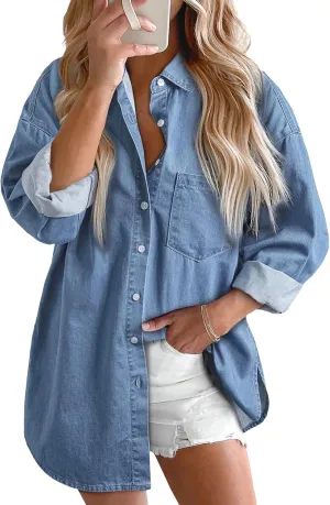 Oversized Button Up Shirts for Womens Jean Shirts for Women Denim Women Denim Button Down Blouse