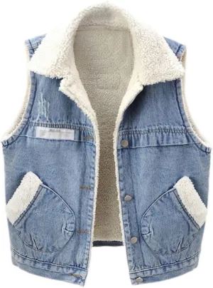 Oversized Denim Vest For Women Jackets Trendy Jeans Classic Sleeveless Distressed Vest Oversized Boyfriend Outerwear