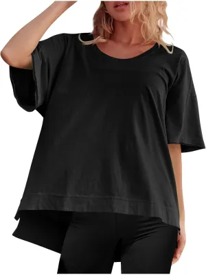 Oversized T Shirts for Womens Summer Crewneck Short Sleeve Casual Tops Lightweight Loose High Low Blouse Basic Tees