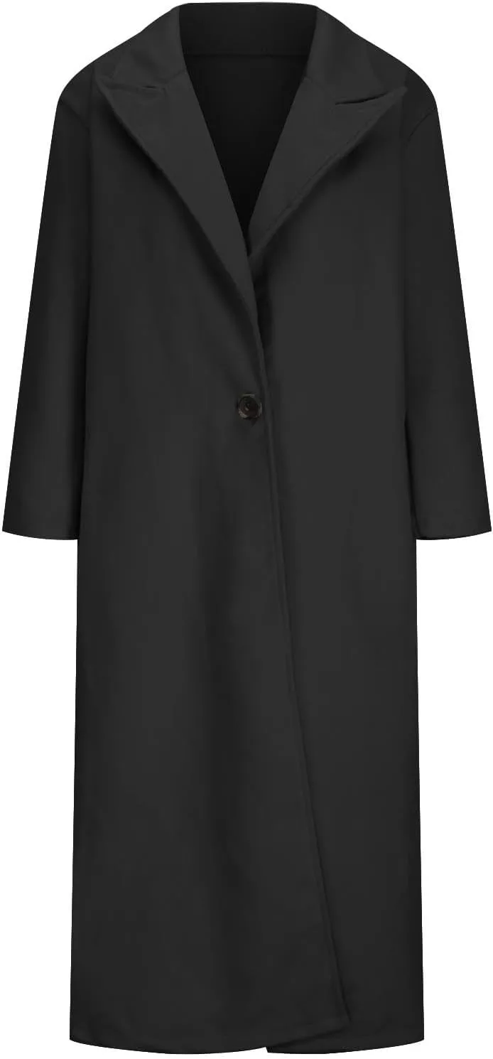 Oversized Trench Coat for Women Wool Blend Jackets Open Front Ankle Length Long Sleeve Lapel Comfy Warm Overcoat