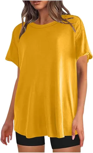 Oversized Workout Shirts or Women Plus Size Summer Casual Short Sleeve Loose Maternity Tops Crewneck Tunic Gym Top
