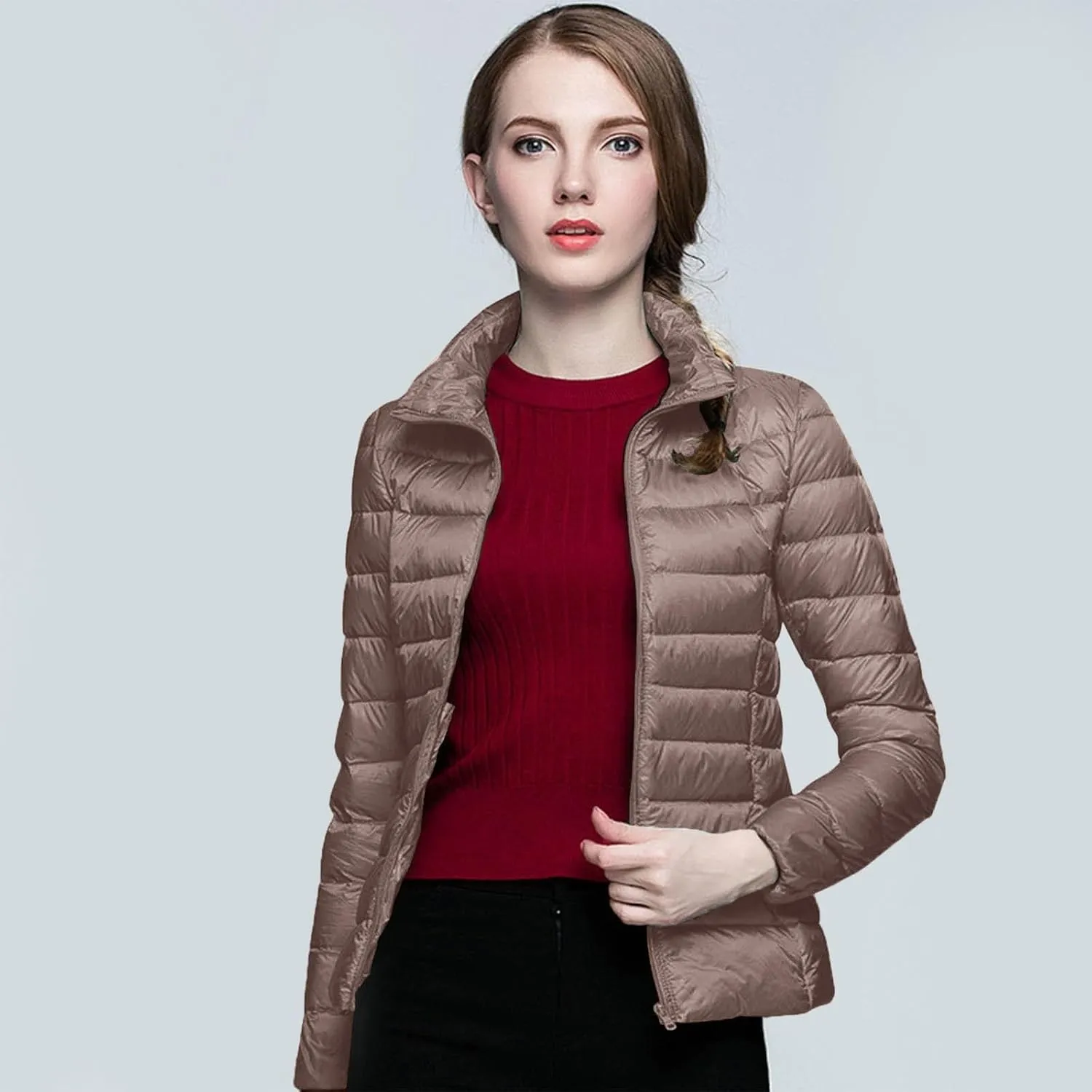 Packable Puffer Jacket Women Lightweight Short down Jackets Winter Trendy Hooded Bubble Coat Light Puffer Jackets