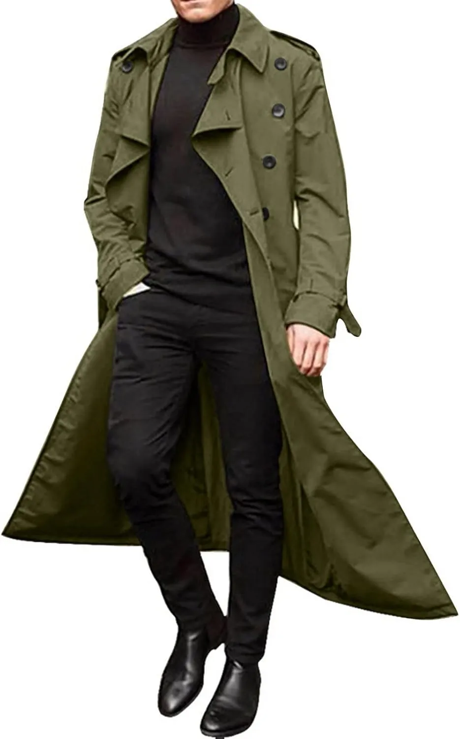 Peacoat For Men Lapel Long Trench Coat Casual Stylish Lightweight Windbreaker Overcoat Spring Fall Jackets,S-2XL