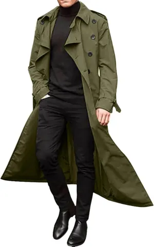 Peacoat For Men Lapel Long Trench Coat Casual Stylish Lightweight Windbreaker Overcoat Spring Fall Jackets,S-2XL