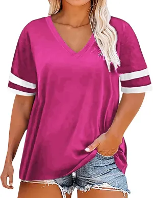 Plus Size Summer T Shirts Women Tops Short Sleeve Round Neck Casual Loose Fit Tee Tshirts Tunics