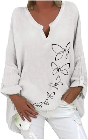 Plus Size Tops for Women Summer Boho Womens Long Sleeve Cotton Linen Kaftan Ladies Baggy Blouse Tee Shirt Tops
