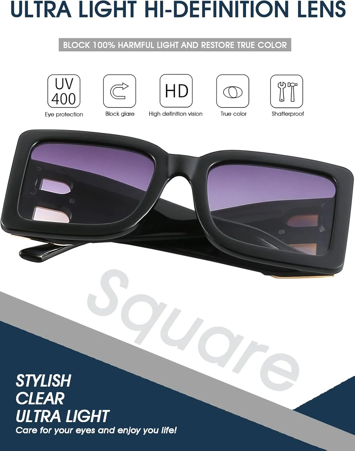 PORADAY Fashion Large Square Sunglasses for Women Men Trendy Black Thick Frame Luxury Designer Sun Glasses Modern Big Frame