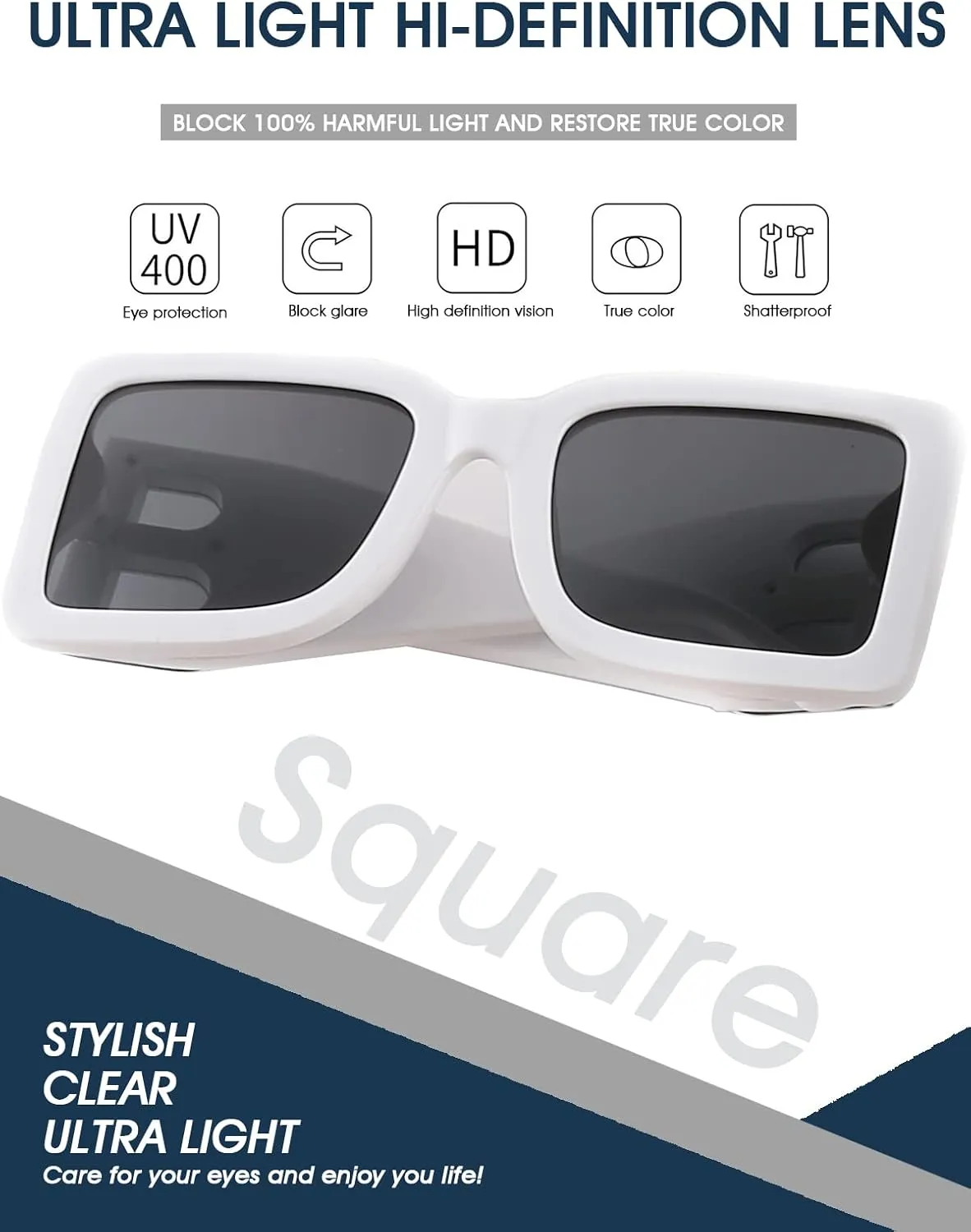 PORADAY Fashion Large Square Sunglasses for Women Men Trendy Black Thick Frame Luxury Designer Sun Glasses Modern Big Frame