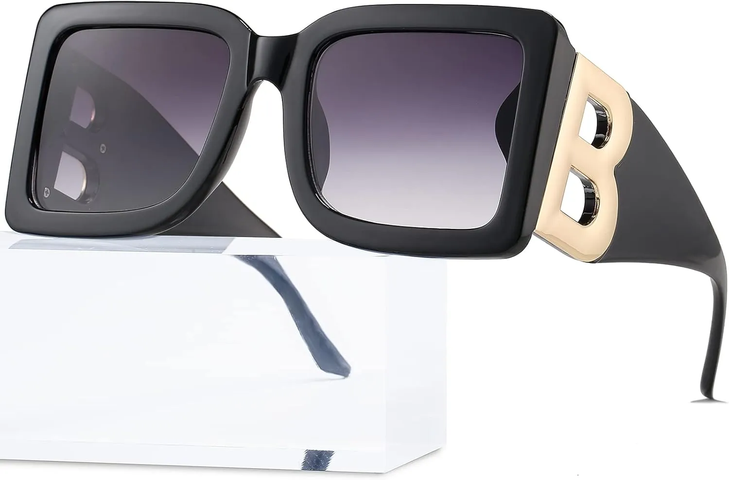 PORADAY Fashion Large Square Sunglasses for Women Men Trendy Black Thick Frame Luxury Designer Sun Glasses Modern Big Frame