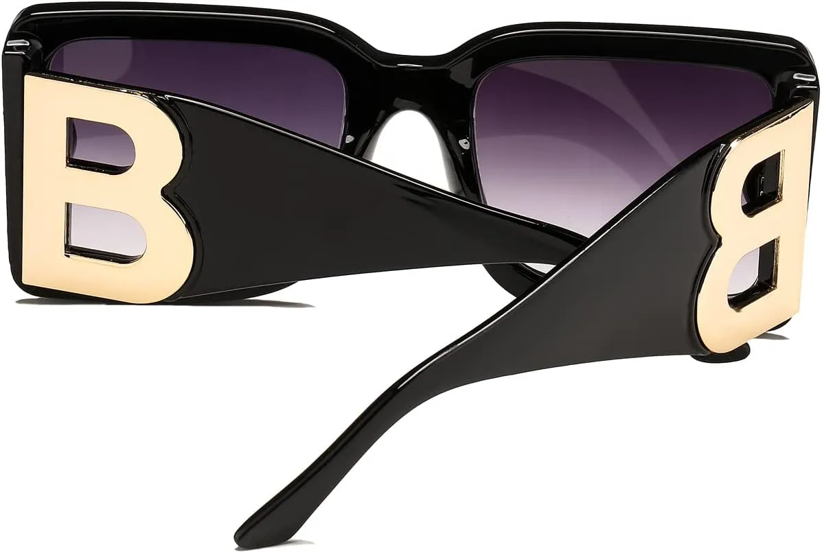 PORADAY Fashion Large Square Sunglasses for Women Men Trendy Black Thick Frame Luxury Designer Sun Glasses Modern Big Frame