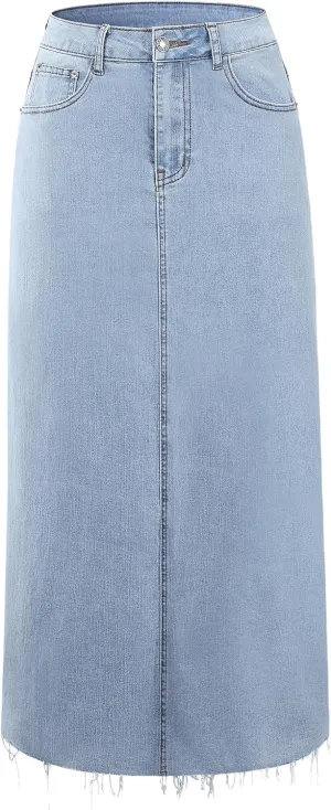 Qazel Vorrlon Long Denim Skirts for Women High Waisted A Line Jean Skirt Stretchy Denim Maxi Skirt 2023 Trendy Y2K
