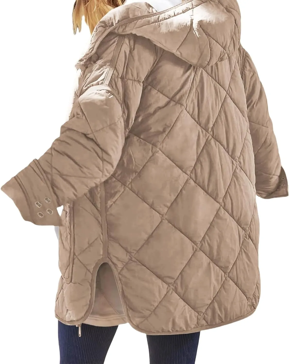 Quilted Jackets for Women Lightweight Puffer Jacket Hooded Long Sleeve Zip Up Winter Coat Dolman Warm Outwear Pockets