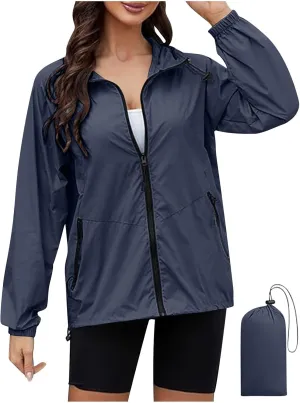Rain Jacket Women Lightweight Raincoat Waterproof Windbreaker Packable Climbing Outdoor Cute Hooded Trench Coats