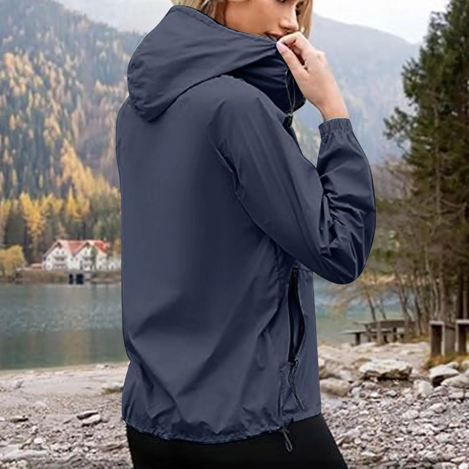 Rain Jacket Women Lightweight Raincoat Waterproof Windbreaker Packable Climbing Outdoor Cute Hooded Trench Coats