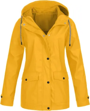 Raincoat Hoodie for Women Lightweight Hooded Jacket Solid Winter Jacket Outdoor Raincoat Windproof
