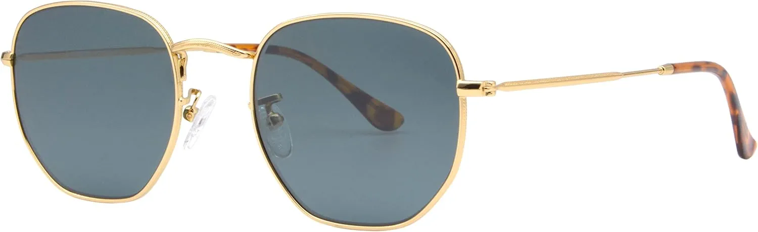 Retro Glass Lens Hexagonal Sunglasses for Men Women Vintage Square Metal Frame Flat Lens Sun glasses