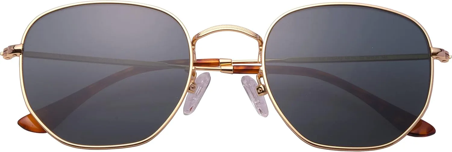 Retro Glass Lens Hexagonal Sunglasses for Men Women Vintage Square Metal Frame Flat Lens Sun glasses