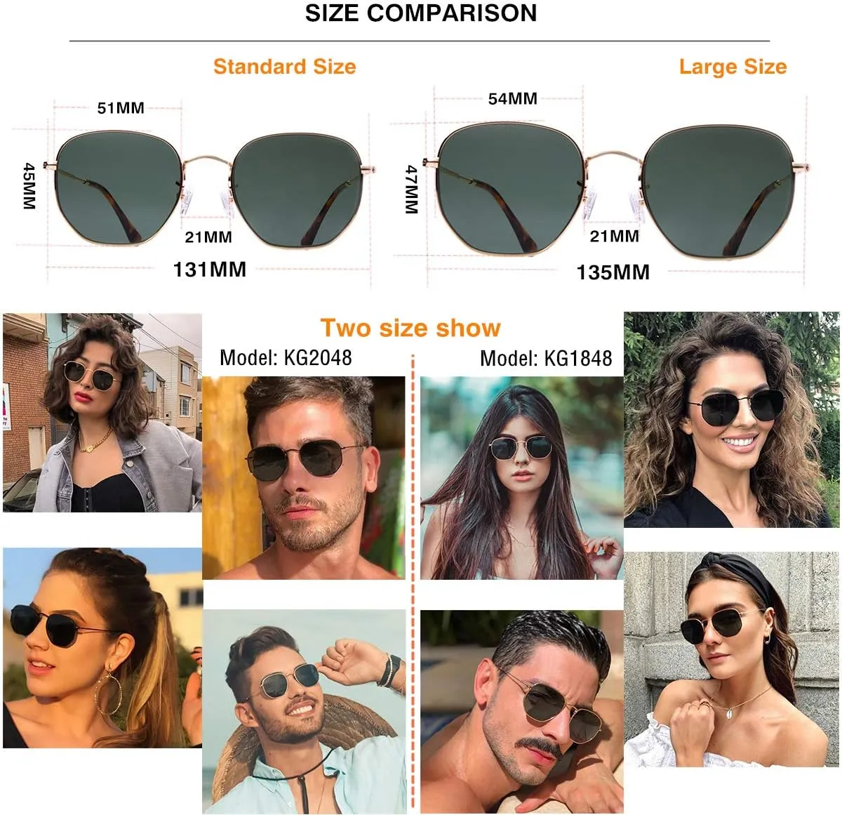 Retro Glass Lens Hexagonal Sunglasses for Men Women Vintage Square Metal Frame Flat Lens Sun glasses