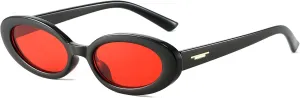 Retro Oval Sunglasses for Women 90s Vintage Womens Tiny Small Oval Glasses Fashion Black Cat Eye Shades