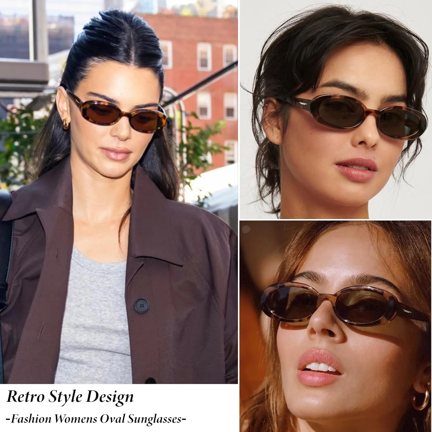 Retro Oval Sunglasses for Women 90s Vintage Womens Tiny Small Oval Glasses Fashion Black Cat Eye Shades