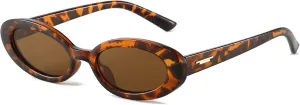 Retro Oval Sunglasses for Women 90s Vintage Womens Tiny Small Oval Glasses Fashion Black Cat Eye Shades